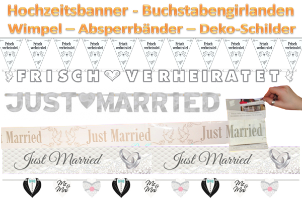 Hochzeitsdeko-Banner-Wimpel-Buschstabengirlanden-Schilder-Absperrbaender
